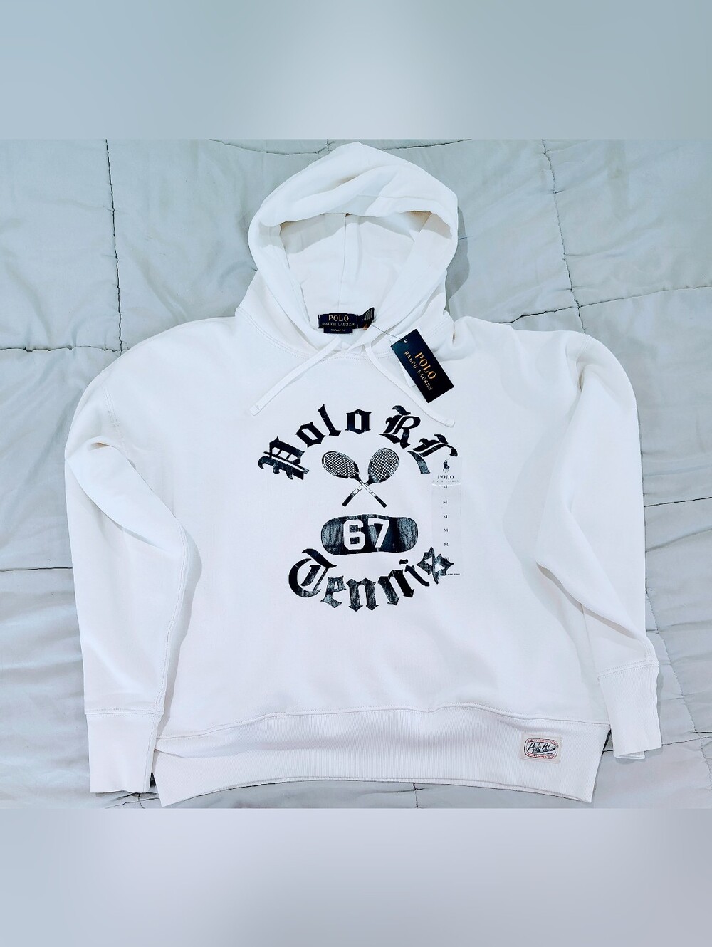 Polo Ralph Lauren RL 67 Tennis Hoodie White Vintage Fit Men's Medium